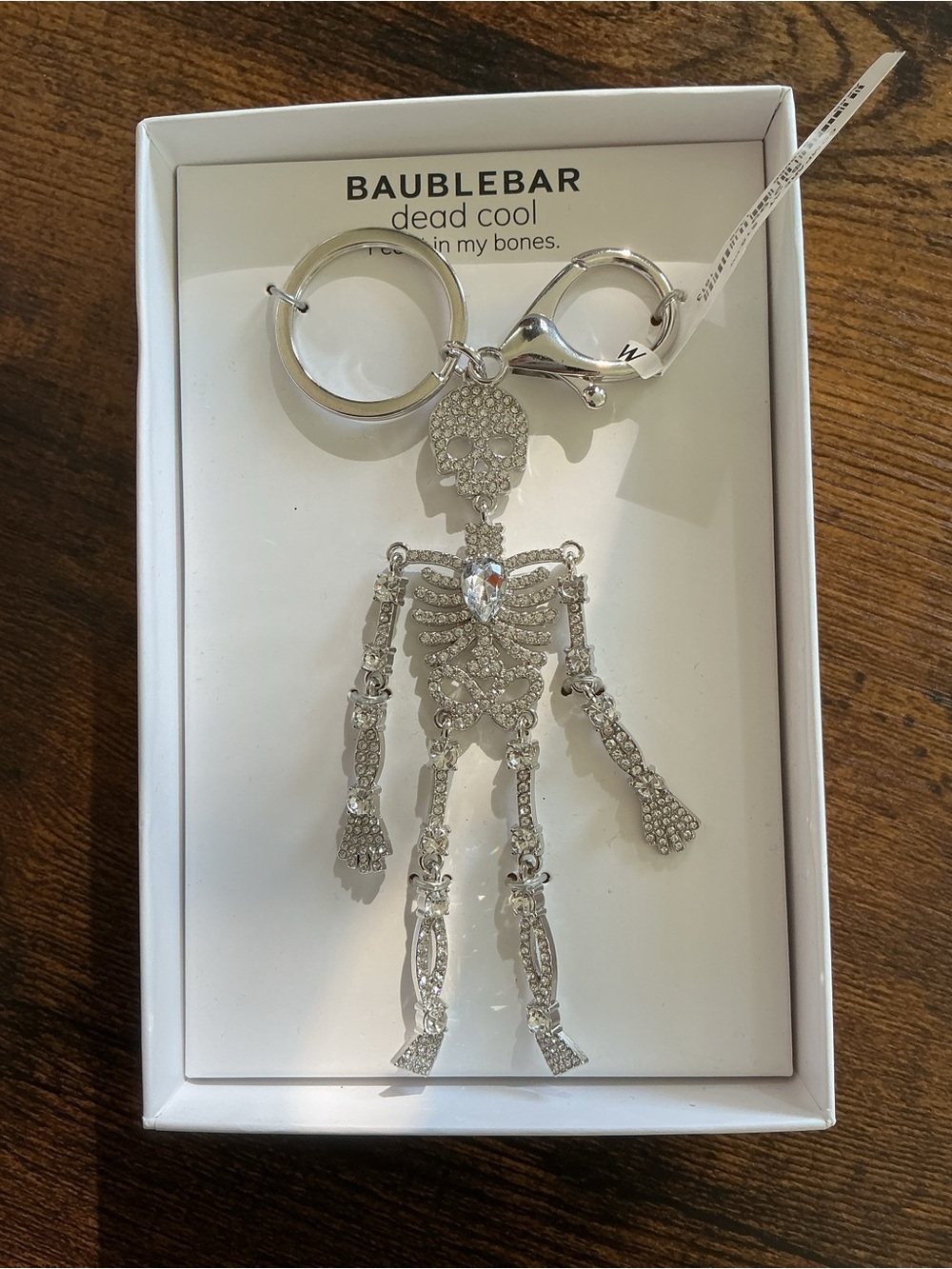 BaubleBar Silver Crystal Skeleton Charm Keychain